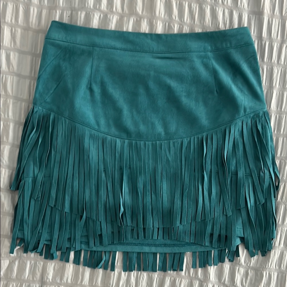 Teal Fringe Skirt